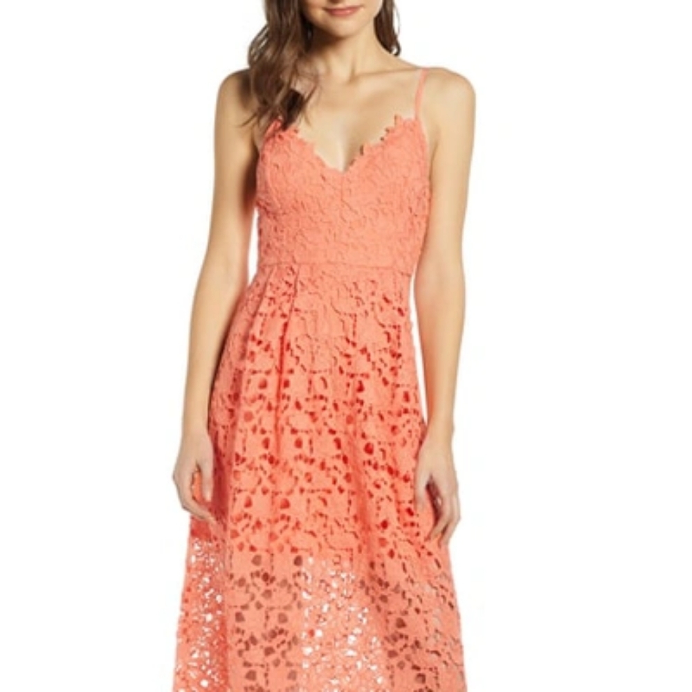 ASTR the lace midi in coral